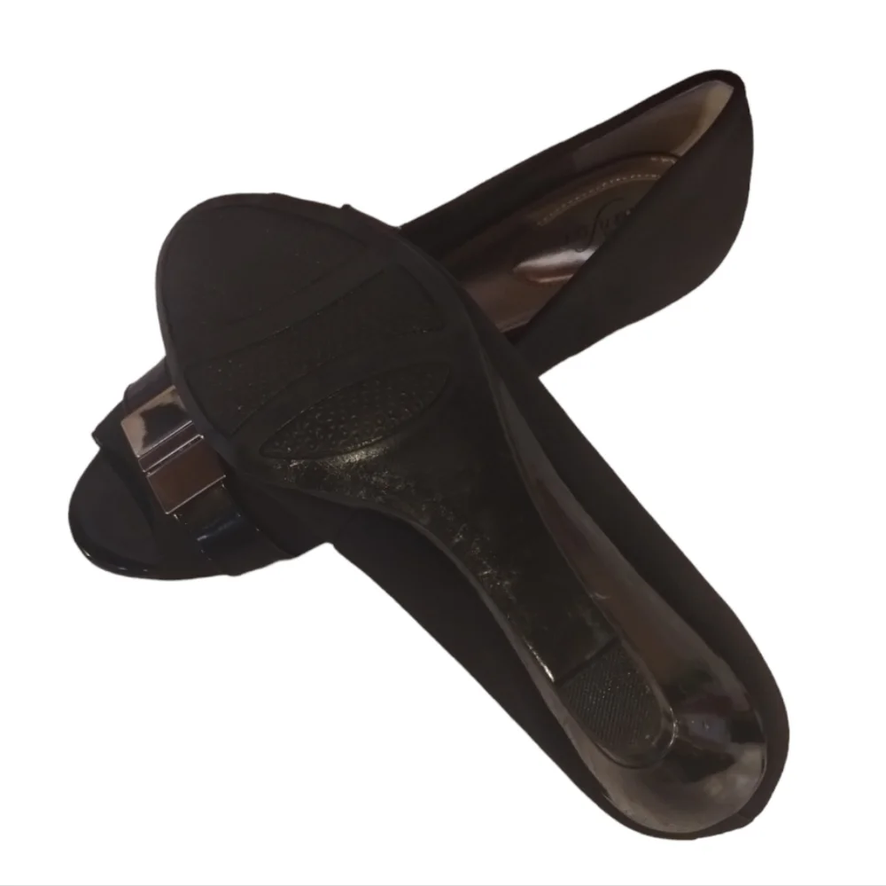 Alfani Step N Flex Chorde Black Open Toe Wedge Heels Size 8.5